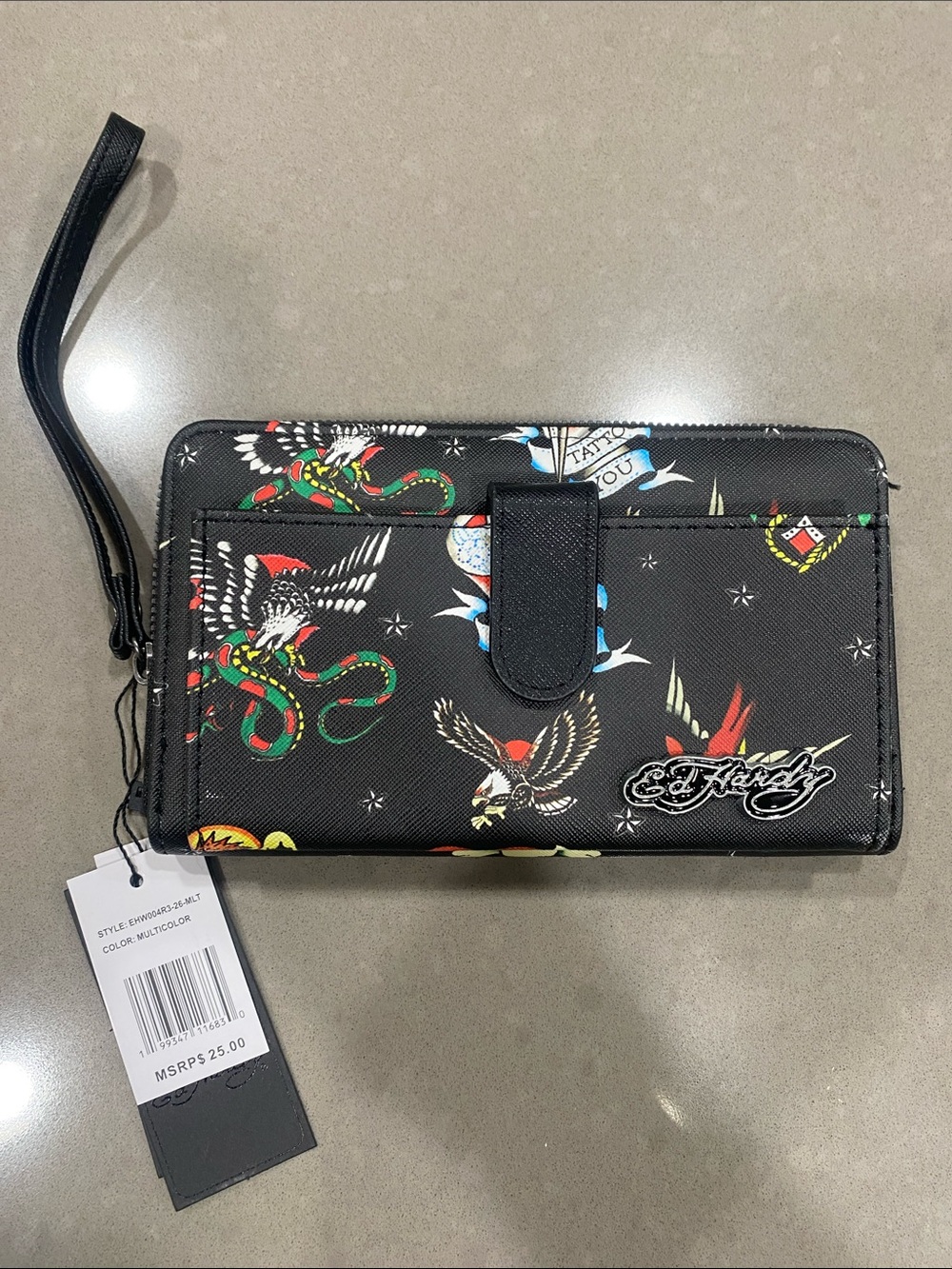 NWT ed hardy wallet wristlet phone holder tattoo